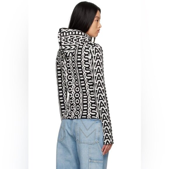 New authentic MARC JACOBSBlack &amp; Beige 'The Monogram Scuba Zip Up' Hoodie​​ - Picture 3 of 3